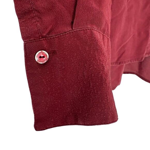Eileen Fisher Top Silk Long Sleeve Button Up XS Burgundy Red Collared Relaxed - Picture 8 of 11